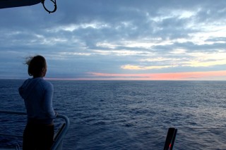 Shellie Habel taking in the dawn view from the upper observation deck.