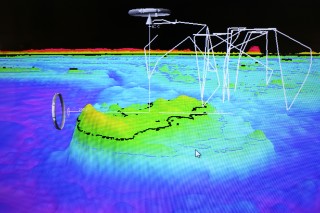 A 3D map made of a track made by the Slocum Glider during an exercise. It was plotted by GPS signals received when the craft surfaced, and using initial estimates for depth.