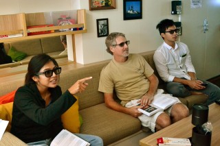 Video fish survey step 1: Spot a fish (left to right, Liana Lerma, David Hicks, Jonathan Le)