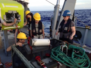 The fish trap’s metal frame is held to the mesh by a combination of hardware and zipties, and must be prepared, baited, and checked each time it is deployed. 