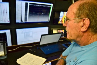 Wes Tunnell watches as the sonar system does its magic.